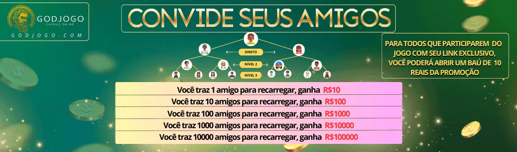 Convide seus amigos - Você trás 1 amigo para recarregar, ganha R$10 - godjogo